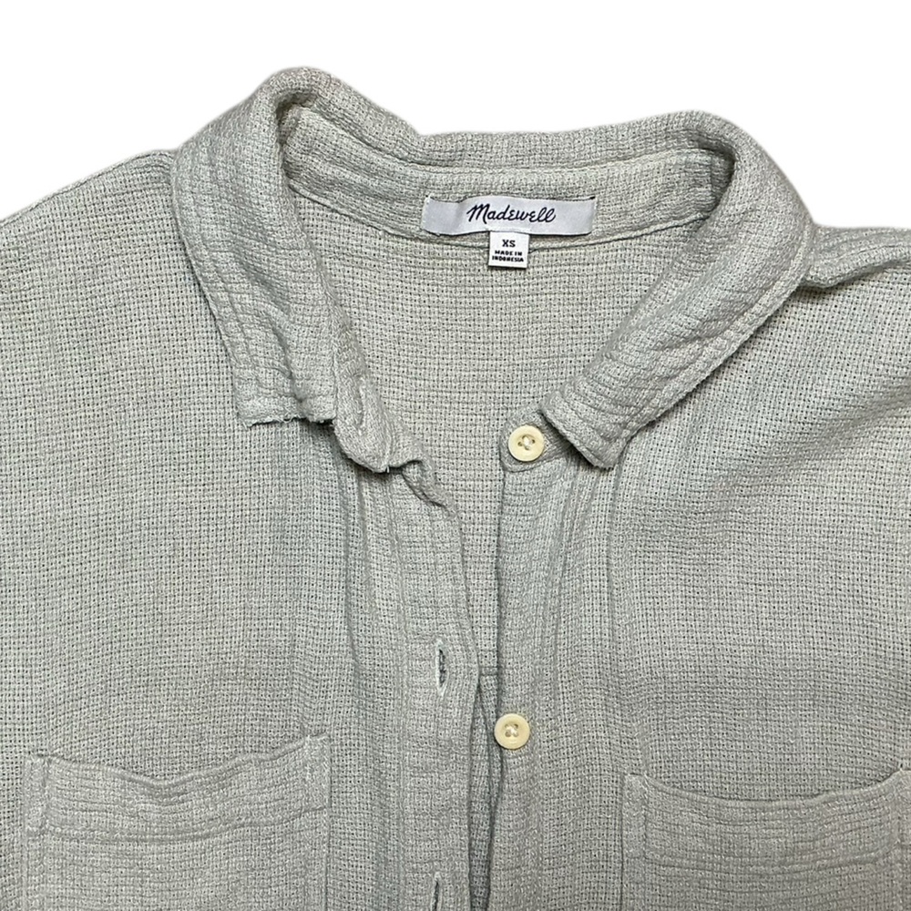 Madewell Textured Short Sleeve Button Front Top XS Dusty Blue Boxy - Picture 3 of 5